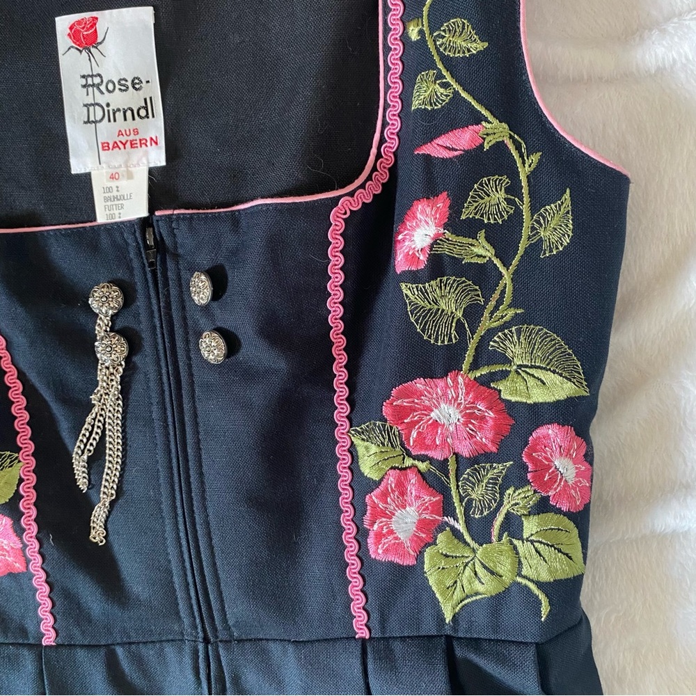 VTG Rose Dirndl Womens Sz 40 German Folk Dress Oktoberfest Embroidered Floral - Picture 5 of 15
